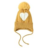 TT- Kinder Jungen Mädchen Winter Zopfmuster Bommelmütze Hut Beanie Cap mit Bommel Wintermütze Beanie Hut Strickmütze Warme Knit Cap Fleecefutter Hat Warm Kindermützen 1-8 Jahre (F, OneSize)