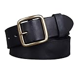 Qqiao Dicker Rindsleder-Gürtel für Herren, reines Kupfer, Knopfleiste, Rindsleder, All-Match, lässiger Jeansgürtel, Retro-Luxus-Herrengürtel (Gurtlänge: 110 cm, Farbe: Schwarz)