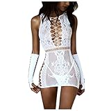 Amlaiworld Damen Reizvoller Jumpsuit,Mesh Dessous Set Fischnetz Babydoll Mini Kleid Free Size Bodysuit Nachtwäsche Unterwäsche Sexy Perspektiv Erotische Dessous Lingerie Erotik Reizw