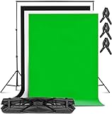 Fotografie Hintergrund Ständer 3mx2m, 1.6mx2m 3 Farbigen Hintergrund (Schwarz/Weiß/Green Screen) Professionelles Anfänger Portrait Video Fotostudio Stützsystem mit Trag