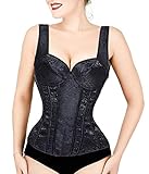 SLIMBELLE Damen Korsett Bustier Korsagen Vollbrust Top Vintage Satin Steampunk Dessous Shaper mit Tanga Schwarz übergrößen-Black-M