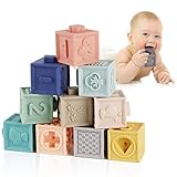 Mini Tudou Baby Bausteine Spielzeug Stapelwürfel Bauen Motorikspielzeug Baby Beißring,Lehrreich Lernspielzeug mit Zahlen Tiere Formen Texturen ab 6 Monate 12 Stück