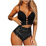 Dessous Damen Sexy Reizwäsche Spitze Erotik BH Lingerie Höhe Taille Reizwäsche Nachtwäsche Erotik Unterwäsche und Slip Reizwäsche Set Frauen Lace Frontverschluss Babydoll Set Bodysuits N