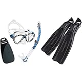 Cressi Big Eyes Evo Alpha Ultra Dry Schnorchelset Schnorcheln Set mit Schnorchel und Taucherbrille & Pro Light Open Heel Tauchen Flossen, Schwarz/Schwarz, L/XL (44/45)