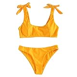 YODNBUK Damen-Bikini-Set mit ausgeschnittenen breiten Trägern, zum Schnüren, gerippt, zweiteilig - Orange - S