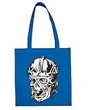 Jutebeutel Alter Totenkopf mit Haare fehlen Zähne Krone Totenschädel Skelett Rocker Motorradclub Gothic Biker Skull Emo Old School Baumwolltasche Eink