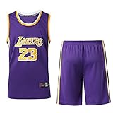 FSBYB Herren Trikots Lakers # 23 Lebron James Retro Basketball-Hemd Shorts Sommer Stickerei Tops Basketball-Klage,Lila,M