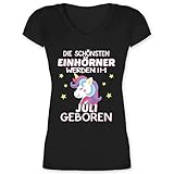 Geburtstagsgeschenk Geburtstag - Die schönsten Einhörner Werden im Juli geboren Sterne bunt - L - Schwarz - V-Neck - XO1525 - Damen T-Shirt mit V