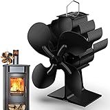 Kaminventilator,Wärmebetriebener Ofenventilator mit Thermometer,Umweltfreundlich,Ofenventilator ohne Strom, Leiser Betrieb, hitzebetrieben für Holz/Brennholz/Kamin (4 Blättern A)