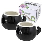HAKONE YOSEGI Tee-Set Frosch und Kaulquappe, Teekanne und Teetasse, japanisches Teeservice, Teeservice aus Keramik, Teetassen (133 ml) (2 Teetassen)