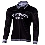 CHRISSON Essential L Grau Laufshirt Langarm Fahrradtrikot für Herren, Atmungsaktives Polohemd für Männer, Funktionsshirt mit Brusttasche, CoolDry Polo-Shirt für Laufen, Training, Running