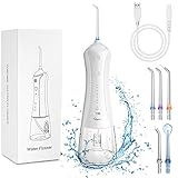 Glynee Munddusche Kabellos, elektrisch USB Zahnsteinentferner Zahnreinigung, professioneller Wasser Flosser wasserdichter IPX7-Zahnzwischenraumreiniger für Hause und unterwegs, mit 5 Düsen und 5 M