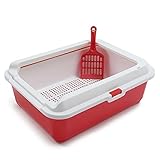 Katzentoilette Katzen-Wurf-Tablett-Toiletten-Bett-Bett mit Scoop-Hund Teddy-Kaninchen-Welpen Anti-Spritzer-Toilette-Innenausstattung Kunststoff-Sandkasten-Haustierversorgung ( Color : Red )