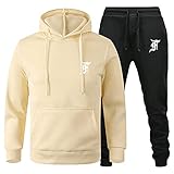 HSDFKD Streatwear Trainingsanzüge Für Herren Trainingsanzug-Set Zweiteiliges Sport-Sweatshirt Und Hose-Khaki+Schwarz_XXXL