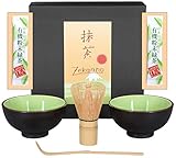 Aricola Matcha-Set 4-teilig, sommergrün, bestehend aus 2 Matcha-Schalen, Matcha-Löffel und Matcha-Besen (Bambus) in Geschenkbox. Orig