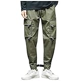 WOYAOFEI Herren Arbeitshose Cargo, Lässige Sportliche Hip Hop Streetwear, Männer Baggy Hosen, Elastische Cuff, Kordelzug F