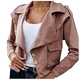 RMBLYfeiye Damen Elegant Langarm Blazer Sakko Einfarbig Slim Fit Revers Geschäft Büro Jacke Kurz Einreiher Frauen Mantel Anzüge Bolero Tops Lässig Cardigan mit T
