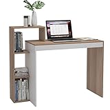 DlandHome Computertisch klein Schreibtisch mit Regal 90cm Schreibtisch Holz Laptop PC Tisch, Bürotisch Schreibtisch mit Stauraum Arbeitstisch für Zuhause Arbeitszimmer/Büro Nussbaum/Weiß