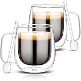 Niohouse Cappuccino Tassen, kaffeetassen Glas 350 ml, Doppelwandige Latte Macchiato Gläser aus Borosilikatglas, Hochwertige Glasbecher, Espressotassen für Tee, Nespresso, Milch, Bier (350ml*2)