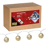 Idena 31267 - LED Girlande mit 10 LED in goldenen Weihnachtskugeln, warmweiß, batteriebetrieben, mit 6 Stunden Timer Funktion, Lichter-Kette als Dekoration zur Adventszeit und zu W