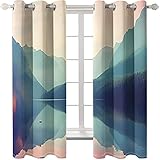 GVJKCZ Verdunkelungsvorhänge 3D rosa Blaue Berge und Flüsse Bedruckte Vorhänge 140cm x250cm x2 Waschbar Langhaltig Hochwertig- lichtblockierende Fenstervorhänge für Schlafzimmer und W