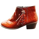 Xiand Stiefeletten Damen Bequem Overknee Stiefel mit Blockabsatz Comfort Kreuzgurt Hasp Glatt Winter Worker Boots Schneestiefel Ankle Herbst Stiefelette Knöchel Schuhe Für F