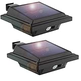 KEENZO LED Dachrinnenlampe, Solar Dachrinnenleuchte, 25 LEDs, 2W, PIR-Sensor, Schwarz,Kaltweißes Licht, 2er-S
