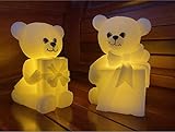 Flackernde Bär-Geschenk-Box, flammenlose Kerzen, LED-Bär-Geschenk-Box, Weihnachtsbär-Geschenkbox, Beleuchtung, batteriebetriebene Echtwachskerzen mit 6 Stunden Timer, 2 Stück (elfenbeinfarben)