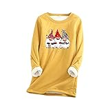 Weihnacht Fleecepullover Damen Weihnachten Sweatshirt Lammwolle Weihnachtsdruck Casual Bluse Locker Kaputzenpullover Winter Warme Fleecepullover mit Hirschmuster Lang Sweatshirt Weihnachtsp