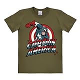 Logoshirt T-Shirt Captain America Logo - Marvel Comics - Rundhals T-Shirt olivgrün - Lizenziertes Originaldesign, Größe S