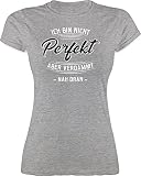 Sprüche Statement mit Spruch - Ich Bin Nicht perfekt Aber verdammt nah dran - M - Grau meliert - t-Shirt Damen ich Bin Nicht perfekt - L191 - Tailliertes Tshirt für Damen und Frauen T-S