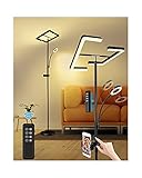 Stehlampe Wohnzimmer, LED Stehlampe Dimmbar 20W Deckenfluter mit 7W Leselampe Fernbedienung, Touch Stehleuchte Modern Standleuchte Schwarz 4 Farbtemperaturen für Schlafzimmer, Büro, H