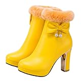 FUNPLUS Damen Winter Freizeitstiefel Edle Kurze Stiefel Urban Warme Stiefeletten mit hohem Absatz Damen Arbeitsstiefel mit S