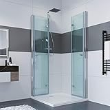 IMPTS 80 x 80 x 185 cm Duschkabine Eckeinstieg Doppel Falttüren 180º Eckig Dusche Duschwand Duschabtrennung
