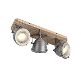 QAZQA - Industrie | Vintage | IndustrieSpot | Spotlight | Deckenspot | Deckenstrahler | Strahler | Lampe | Leuchte stahl | nickel matt mit Holz kippbar 3-flammig Spotbalken-Licht - Emado | W