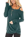 Beluring Pullover Damen Asymmetrisch Sweatshirt Lose Bluse Longshirt Weihnachts T-Shirt Grün XL