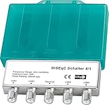 1x DiSEqC Schalter Switch 4/1 Verteiler mit Wetterschutzgehäuse | Für Empfang von 4 Satelliten für 1 Teilnehmer | Full HDTV 3D 4K UHD | 4x1 4 1 LNB Signal Umschalter | Innen und Außen (1x, Grün)