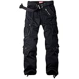 Siyecaoo Damen Hosen Cargo Hose Multi Taschen Jogginghose Sporthose Workwear Reißverschluss Armee Militär Wanderhose Outdoorhose Relaxed-Fit Damen Cargo Hose Schwarz 16 DE-46