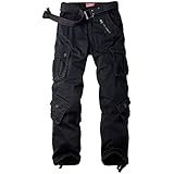 Siyecaoo Damen Hosen Cargo Hose Multi Taschen Jogginghose Sporthose Workwear Reißverschluss Armee Militär Wanderhose Outdoorhose Relaxed-Fit Damen Cargo Hose Schwarz 6 DE-36