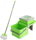WHMWPB Spin MOP Kunststoff rotierender Mopp-Eimer Handdruck rotierender Faltkasten Edelstahl Mop Haushaltsreinigung Dual Drive Reinigung MOP Bodenreinigung (Farbe: grün)