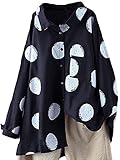 FTCayanz Damen Bluse Langarm Shirts Polka-Dots Locker Hemd Freizeit Oberteil Schwarz XL