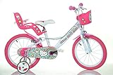 Dino Bigioni Hello Kitty Kinderfahrrad Mädchenfahrrad – 16 Zoll | Original Lizenz | Kinderrad mit Stützrädern, Puppensitz und Fahrradkorb - Das Hello Kitty Fahrrad als Geschenk für M