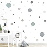 malango® 78 Wandsticker in vielen verschiedenen Farbkombinationen Punkte Kinderzimmer Wandtattoo Kreise Set selbstklebend grau-Altrosa-graugrün-beig