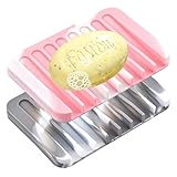 2 Stück Silikon Seifenschale Dusche, Lange Haltbar Seifenschale Silikon, Seifenschalenhalter, Drainage Seifenschale, Seifenablage, Seifenkiste Seifen Box, für die Küche, Duschraum, B