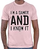 HARIZ Herren T-Shirt I am A Gamer and I Know It Gamer Gaming Plus Geschenkkarte Rosa M