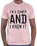 HARIZ Herren T-Shirt I am A Gamer and I Know It Gamer Gaming Plus Geschenkkarte Rosa M