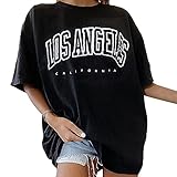 BIKETAFUWY Oversize Tshirt Damen Elegante Baumwolle Lose Rundhals Kurzarm Sommer Oberteile Vintage Drucken Bluse Streetwear Sport Oberteile Vintage Sweatshirt Teenager Mädchen Tunika Lang Top