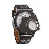 JewelryWe Herren Armbanduhr, Leder Legierung, Elegant Casual Analog Quarz Sportuhr Armband Uhr mit Zwei Anzeigetafeln, Weiss Zifferb