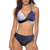 ZDJH Damen Bademode Push Up Bikini Set Triangel Breites Unterbrustband Gerippte Bademode Zweiteiliger Badeanzug Strandkleidung Crossover Neckholder Triangel Oberteil Bikinihose Sexy