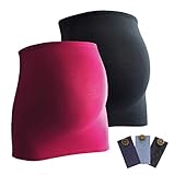 Mamaband Schwangerschaft Bauchband für die Babykugel im Doppelpack + 3erPack Jeanserweiterung – Rückenwärmer und Shirtverlängerung für Schwangere – Elastische Umstandsmode Schwarz/Magenta 38-42